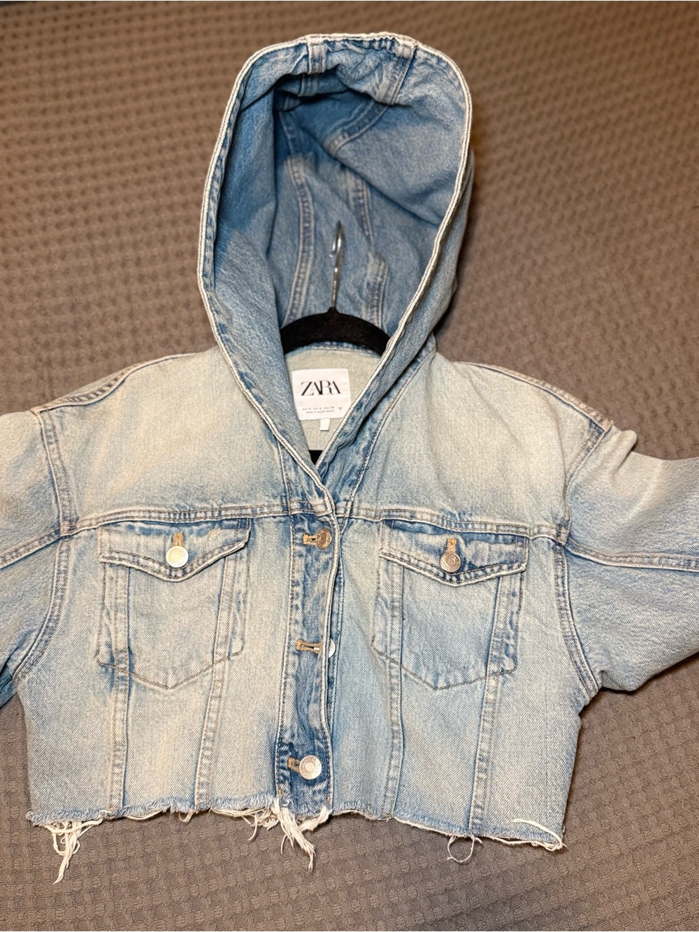 ZARA Light Blue Cropped Hooded Denim Jacket